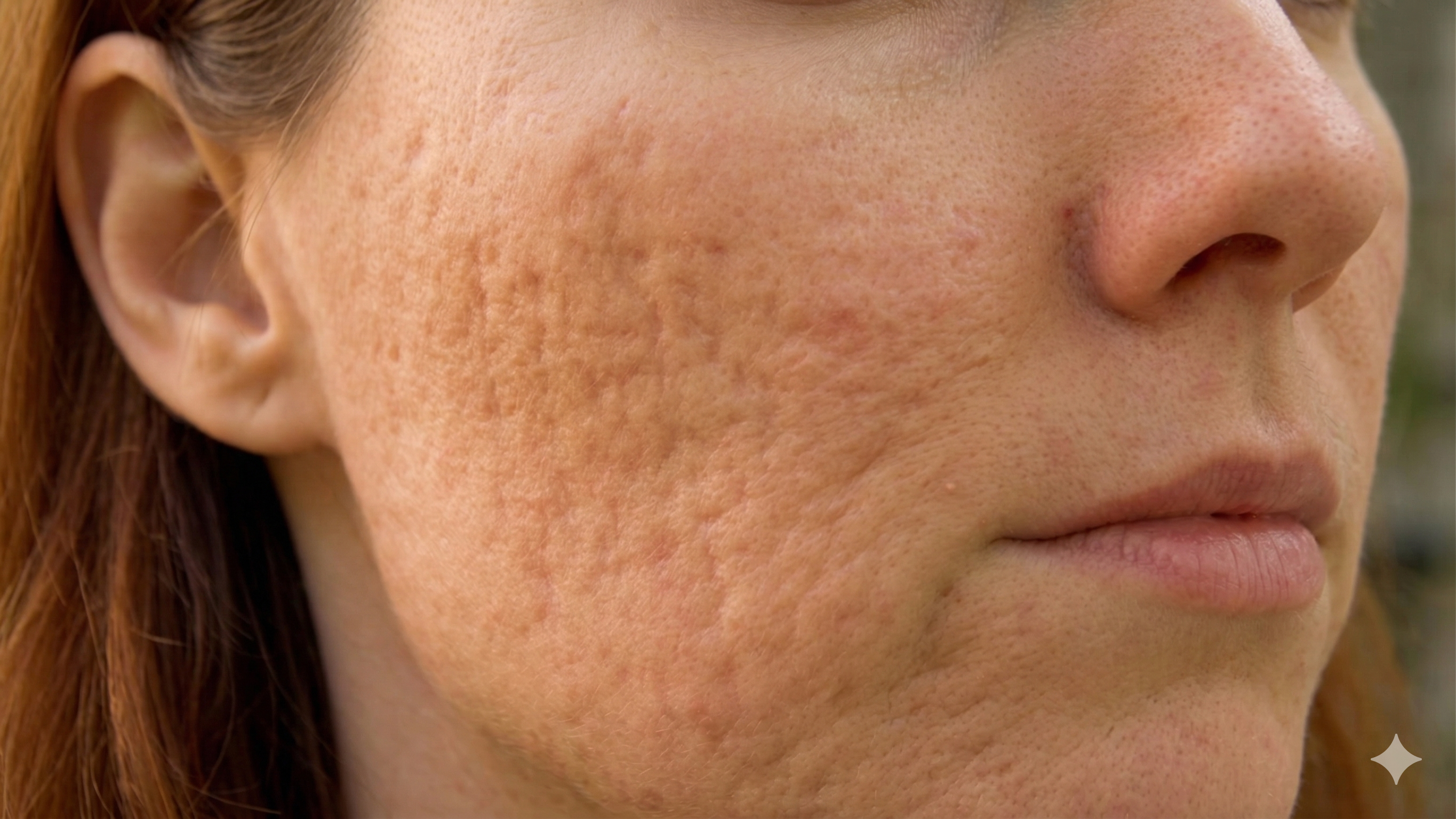 Acne scarring on cheek
